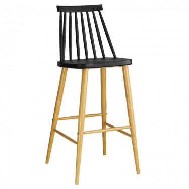 LAVIDA Σκαμπό BAR με Πλάτη, Μέταλλο Βαφή Φυσικό, PP Μαύρο  43x49x76/107cm [-Μαύρο-, -Φυσικό-] [-PP - PC - ABS-, -Μέταλλο-] ΕΜ153,2