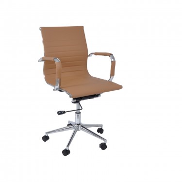 BF3301 Πολυθρόνα Γραφείου Μέταλλο Βάση Χρώμιο, PU Μπεζ  55x60x91/101cm [-Καφέ-] [-PU - PVC-] ΕΟ268,2