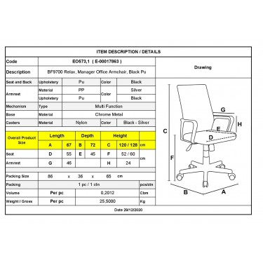 BF9700 Relax Πολυθρόνα Γραφείου Διευθυντή, με Υποπόδιο, Βάση Χρώμιο,PU Μαύρο  67x72x120/128cm [-Μαύρο-] [-PU - PVC-] ΕΟ573,1