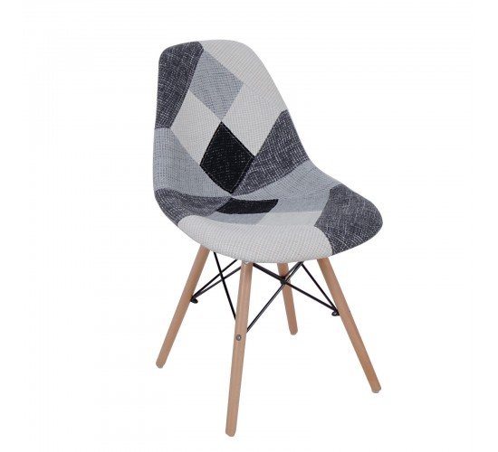 ART Wood Καρέκλα Ξύλο - PP Ύφασμα Patchwork Black & White  47x52x84cm [-Φυσικό/Patchwork-] [-Ξύλο/Ύφασμα-] ΕΜ123,81