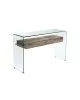 GLASSER Wood Κονσόλα Γυαλί Clear 12mm - Ράφι με Συρτάρι Απόχρωση Δρυς  120x40x75cm [-Διάφανο-, -Φυσικό-] [-MDF - Κόντρα Πλακέ - Καπλαμάς - Νοβοπάν-, -Γυαλί-] ΕΜ737