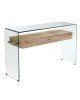 GLASSER Wood Κονσόλα Γυαλί Clear 12mm - Ράφι με Συρτάρι Απόχρωση Δρυς  120x40x75cm [-Διάφανο-, -Φυσικό-] [-MDF - Κόντρα Πλακέ - Καπλαμάς - Νοβοπάν-, -Γυαλί-] ΕΜ737