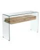 GLASSER Wood Κονσόλα Γυαλί Clear 12mm - Ράφι με Συρτάρι Απόχρωση Δρυς  120x40x75cm [-Διάφανο-, -Φυσικό-] [-MDF - Κόντρα Πλακέ - Καπλαμάς - Νοβοπάν-, -Γυαλί-] ΕΜ737