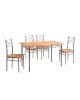 LORETO Set Τραπεζαρία Σαλονιού Κουζίνας: Τραπέζι   4 Καρέκλες Μέταλλο Βαφή Silver, Φυσικό  Τρ.120x70x74 / Καρ.40x40x90 cm [-Silver/Φυσικό-] [-Μέταλλο/MDF - Καπλαμάς - Κόντρα Πλακέ - Νοβοπάν-] ΕΜ9792