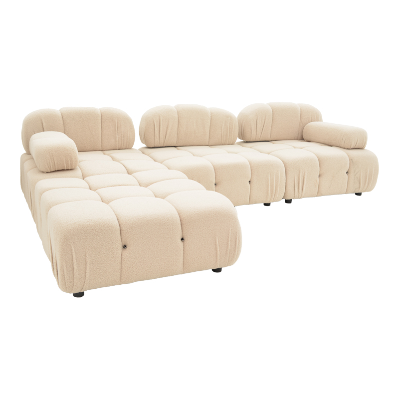 Kαναπές τριθέσιος με σκαμπό Hypnotic μπουκλέ μπεζ με μαξιλάρια 196x98x74εκ Υλικό: TEDDY FABRIC - FOAM - PLASTIC LEGS 074-000022