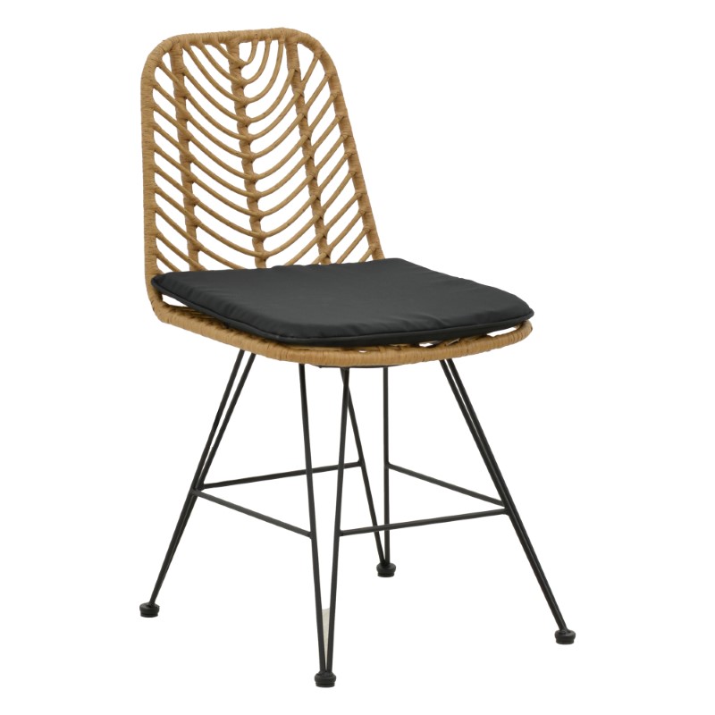 Καρέκλα Naoki με μαξιλάρι pe φυσικό-μέταλλο μαύρο πόδι 44x58x82εκ Υλικό: METAL- PE RATTAN-FABRIC CUSHION 286-000003