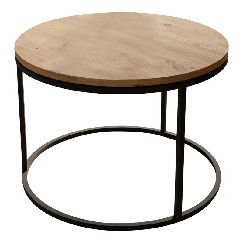 Τραπέζι σαλονιού Drion oak μελαμίνης-μαύρο μέταλλο Φ60x40εκ Υλικό: MELAMINE -  METAL 321-000086