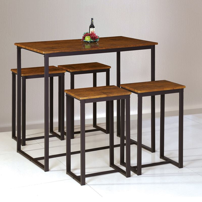 HENRY Set Bar Τραπέζι   4 Σκαμπό, Μέταλλο Βαφή Σκούρο Καφέ - Καρυδί  Table:100x60x86 Stool:40x30x60 [-Καρυδί/Καφέ-] [-Μέταλλο/MDF - Καπλαμάς - Κόντρα Πλακέ - Νοβοπάν-] ΕΜ9795